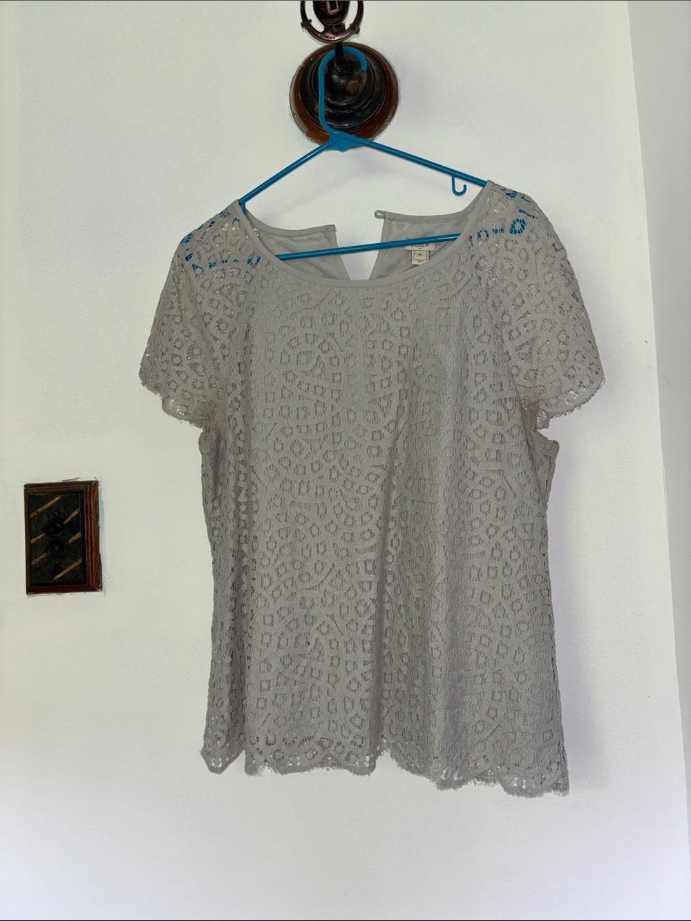 J. Crew Light Gray Lace Short Sleeve Blouse